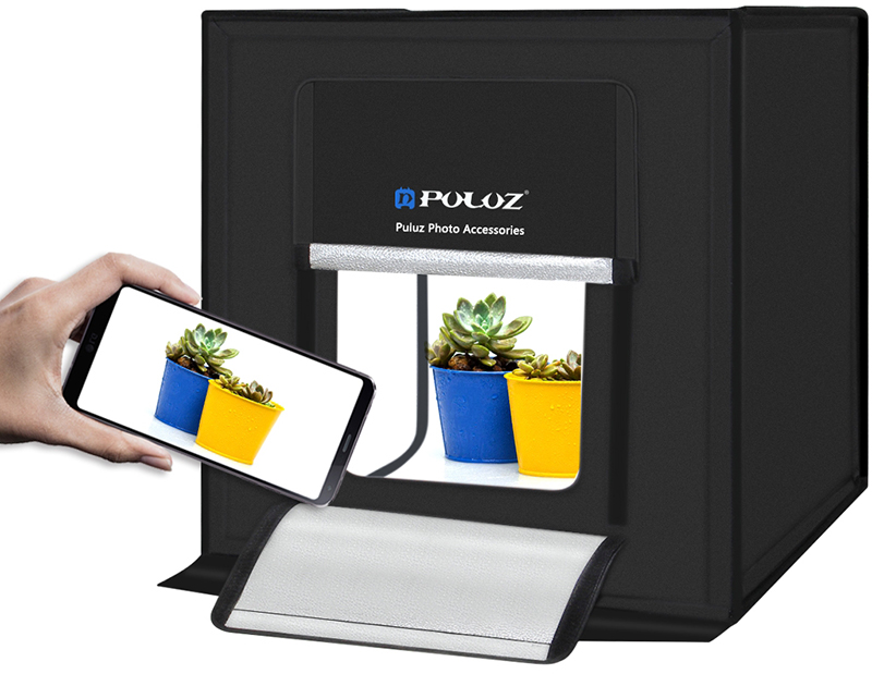 съемка на смартфон в фотобоксе Puluz PU5040 LED 40x40x40см