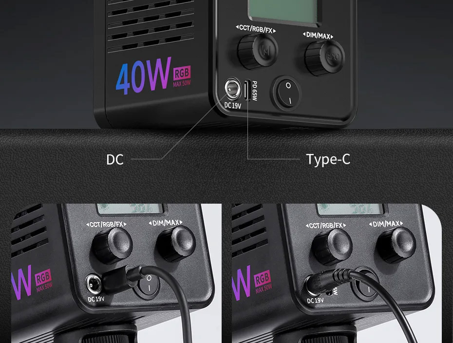 живлення освітлювача Ulanzi 40W RGB L024